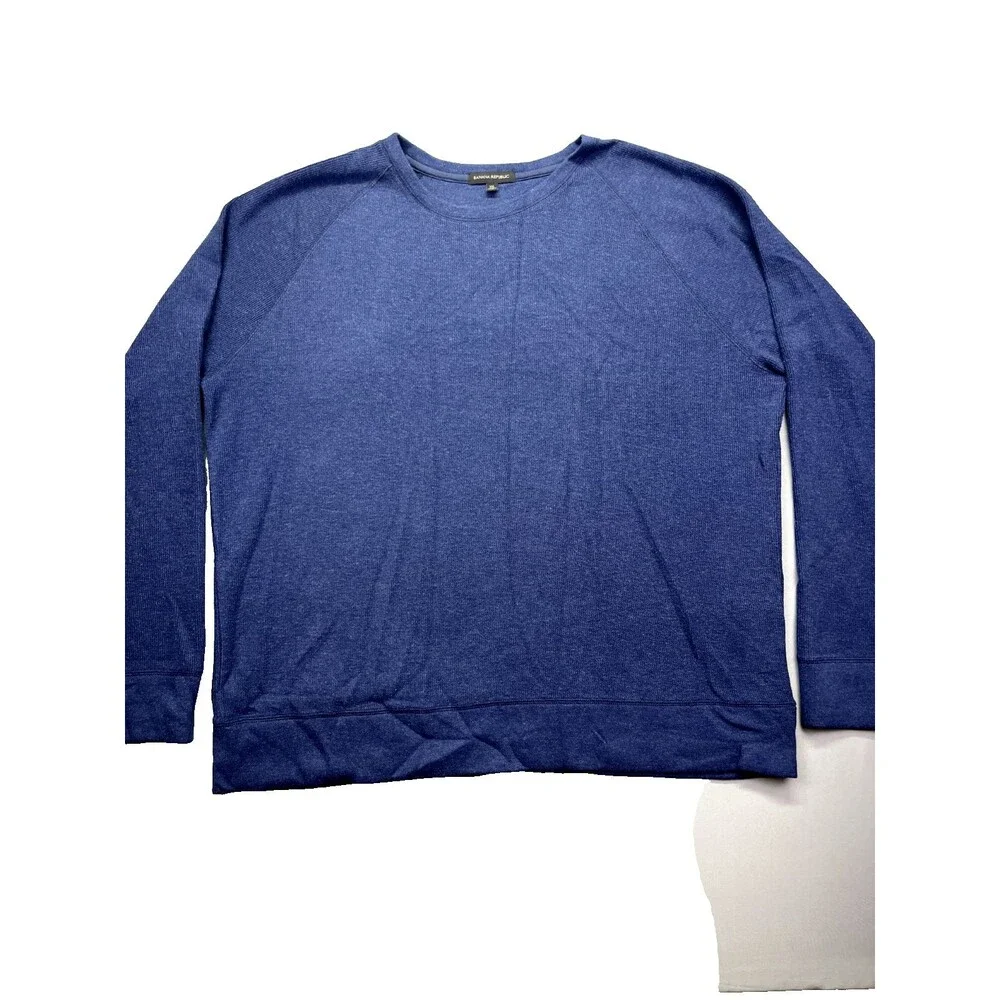 Banana Republic Sweater Mens XXL Blue Tight Knit Cotton Blend EUC Crew‎ Neck